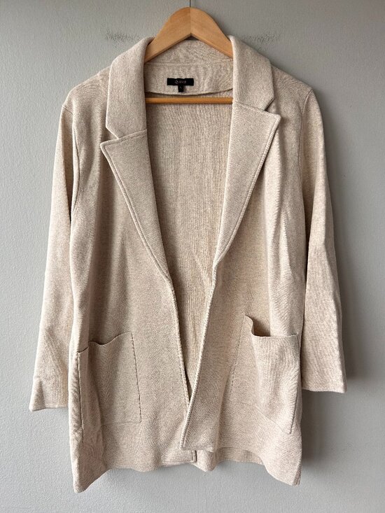 Quince Sweaters - Quince 100% Organic Cotton Knit Blazer Heather Oatmeal Open Front L